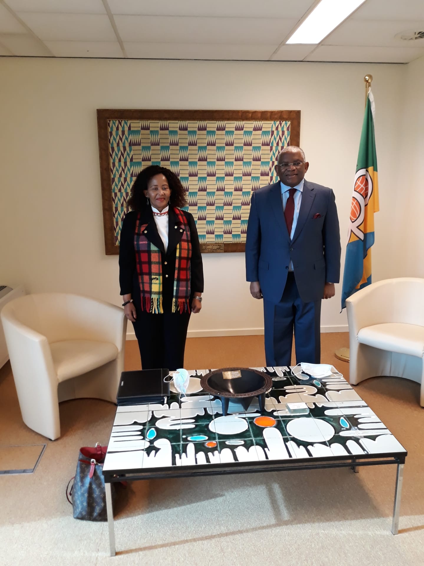 H.E. Ambassador Tokozile Xasa pays a Courtesy Call on H.E. Georges Rebelo Pinto Chikoti, SECRETARY GENERAL, ACP on 16 February 2021