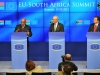 President Jacob Zuma with President of the European Council, President Van Rompuy, and the President of the EU Commission, President JosÃ© Manuel Barosso during a press conference.Media Release17 September 2012President Zuma leads South African delegation to the 5th SA-EU SummitHis Excellency President Jacob Zuma will lead a South African Government delegation to the 5th South Africa (SA)-European Union (EU) Summit, scheduled to take in Brussels, Belgium, on Tuesday, 18 September 2012.The Summit takes place within the context of the on-going political dialogue â the MagÃ´bagÃ´ba Dialogue â under the auspices of the SA-EU Strategic Partnership and the SA-EU Trade, Development and Cooperation (TDCA).This yearâs Summit takes place against the backdrop of another milestone between the two regions â the full implementation of the TDCA, which was first signed in 1999 as a legal basis for overall relations between South Africa and the EU. In this regard, on 01 January 2012, the final obligations were met for the SA-EU Free Trade Area to come into existence.The Summit will build on the positive progress that has been made thus far since the last Summit in the Kruger National Park in 2011.Issues to be discussed at this yearâs Summit will include progress on the implementation of the SA-EU Strategic Partnership; the on-going negotiations on SADC-EU Economic Partnership Agreements (EPAs); Upcoming COP18, Assessment of the Rio+20 Conference held in Brazil in June; Peace and Security issues in Africa and the Middle East, and G20.This yearâs SA-EU Summit is preceded by the inaugural SA-EU Business Forum, which is being held in Brussels today, 17 September 2012. The Business Forum will be addressed by the Minister of Trade and Industry, Minister Rob Davies and the EUâs Commissioner of Trade, Mr Karel De Gucht.The President will on the morning of 18 September, immediately before the Summit deliver a keynote address at the SA-EU Science and Technology Cooperation seminar to be held in Brussels. The seminar is celebrating 15 years of Science and Technology Cooperation between South Africa and the EU.The EU is very important to South Africa. It remains South Africaâs largest trading partner, largest investor and largest donor of Development Assistance.The two-way trade between South Africa and the EU has continued to grow, making the EU as a single customs territory, South Africa\'s largest trading partner. In 2001 the EU accounted for 26% of the value of SA trade flows.  In 2011 South Africa exported to the EU goods worth R152 billion and imported R 223 billion, giving the EU a trade surplus with South Africa of R71 billion.The EUâs Foreign Direct Investments (FDI) stock in South Africa comprises 77 percent of South Africaâs total FDI.The EUâs ODA to South Africa amounts to â¬980 million for the period 2007-2013, with further â¬900 million from the European Investment Bank (EIB) for the same period.  Furthermore, the EU remains one of South Africaâs largest source of tourists, over 1,2 million tourists came from 17 EU countries in 2011.H. E. President Zuma will be accompanied by Minister Maite Nkoana Mashabane of International Relations and Cooperation; Minister Rob Davies of Trade and Industry; Minister Naledi Pandor (Science and Technology); Minister Dipuo Peters (Energy); Minister Pravin Gordhan (Finance) and Deputy Minister Thabang Makwetla (Defence and Military Veterans).The EU Delegation will be led by President of the European Council, President Van Rompuy, and the President of the EU Commission, President JosÃ© Manuel Barosso. High Representative Cathrine Ashton will also be in attendance on the EU side.For further information please contact Mr. Clayson Monyela spokesperson for DIRCO on +27 82 884 5974ISSUED BY THE DEPARTMENT OF INTERNATIONAL RELATIONS AND COOPERATIONOR Tambo Building460 Soutpansberg RoadRietondale